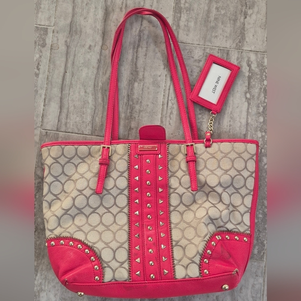 Nine West Pink and Cream Tote Bag with Dual Handles